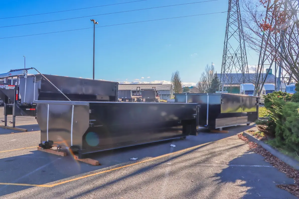 Roll-off dumpster ready for waste disposal at job site for 10 Yard Dumpster Rental in Toms River